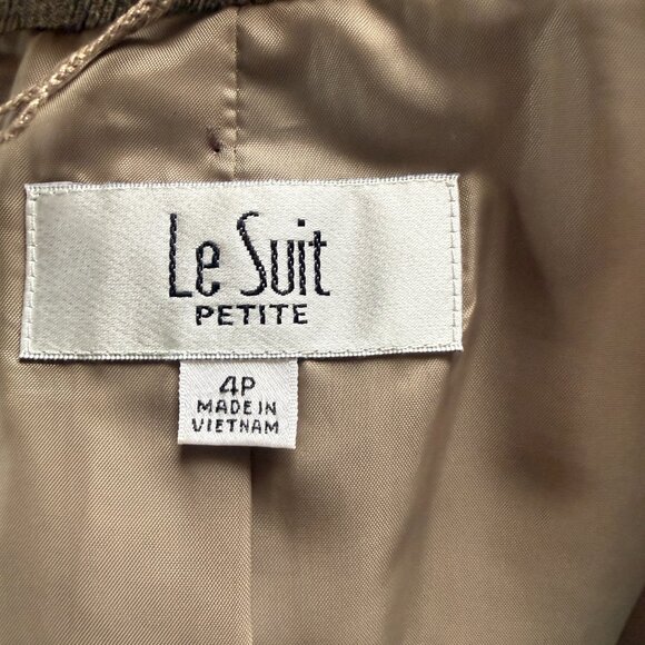 Le Suit Petite tan gold long sleeve collared button down blazer jacket 4P - Picture 7 of 8